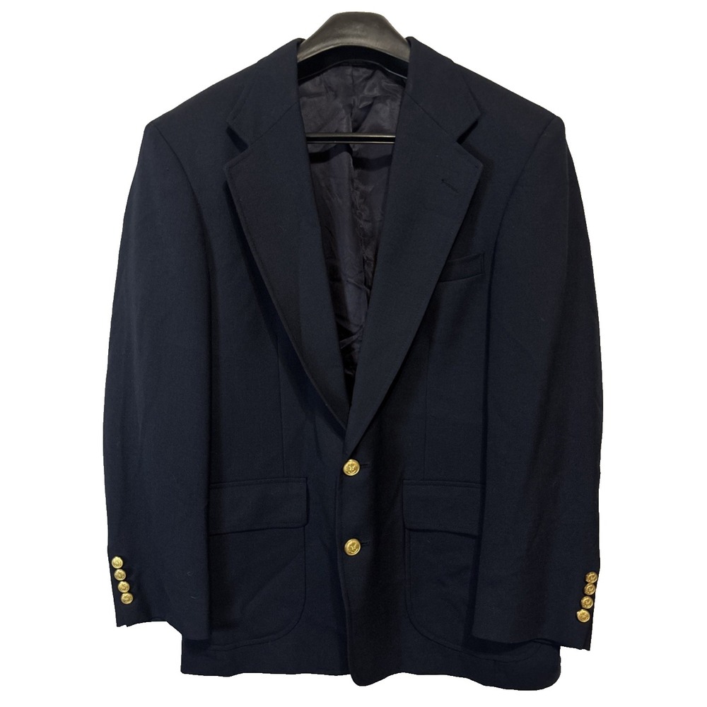 Vtg 90s Andhurst Navy Gold Button Blazer Sport Coat‎ Preppy 38R Yacht USA